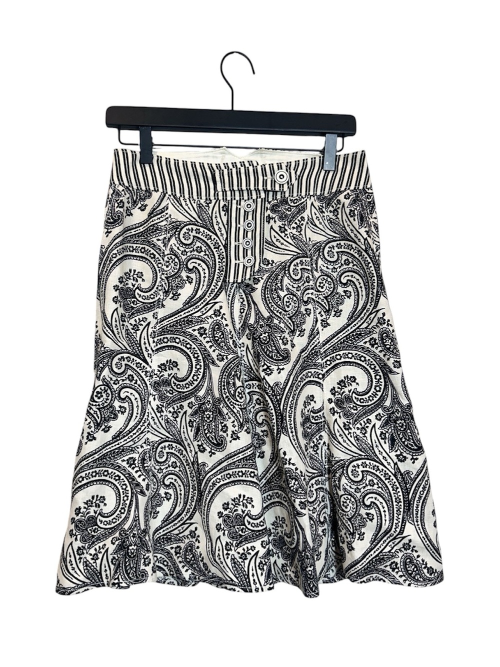 Etro Black and White Paisley A-Line Skirt